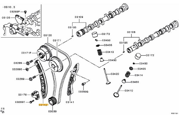 Guide,timing chain tension side Evo X