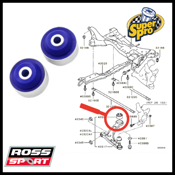 SuperPro: Front Lower Arm Rear Bush (Duroball) - Standard Align - Evo 7-9